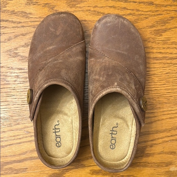 Earth Brown Suede Clogs with Button Accent - Picture 3 of 4
